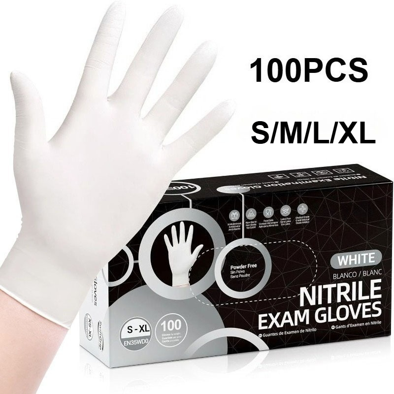 Commercial Kitchen Gloves - 10-100PCS White Disposable Nitrile Gloves,Latex Free,Powder,Kitchen